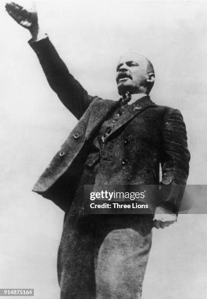 Russian Communist revolutionary Vladimir Lenin , born Vladimir Ilyich Ulyanov, 1919. Photo by Grigori Petrovich Goldstein.
