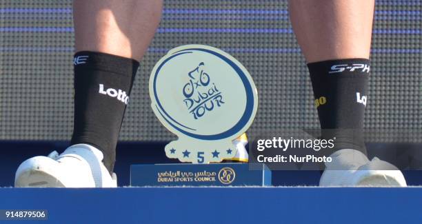 Dutch Dylan GROENEWEGEN from Team LottoNLJumbo during the Awards Ceremony after winnning the Nakheel Stage, 167 km opening stage of Tour of Dubai...
