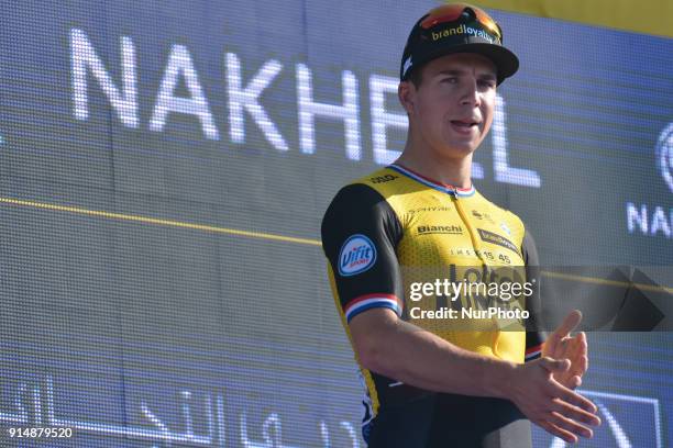 Dutch Dylan GROENEWEGEN from Team LottoNLJumbo during the Awards Ceremony after winnning the Nakheel Stage, 167 km opening stage of Tour of Dubai...