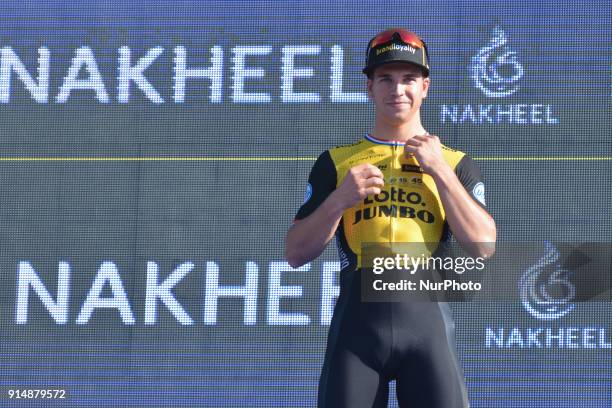 Dutch Dylan GROENEWEGEN from Team LottoNLJumbo during the Awards Ceremony after winnning the Nakheel Stage, 167 km opening stage of Tour of Dubai...