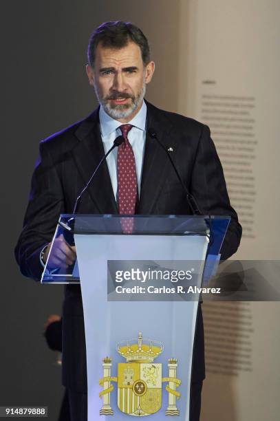 King Felipe VI of Spain attends the Gold Medals of Merit in Fine Arts 2016 ceremony at the Pompidou Center on February 6, 2018 in Malaga, Spain.