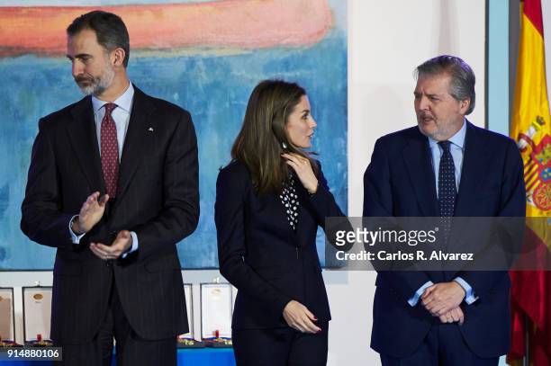 Queen Letizia of Spain King Felipe VI of Spain and Spanish Minister of Education, Culture and Sports Inigo Mendez de Vigo attend the Gold Medals of...