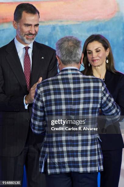 Designer Lorenzo Caprile receives the Gold Medal of Merit in Fine Arts 2016 from King Felipe VI of Spain and Queen Letizia of Spain at the Pompidou...