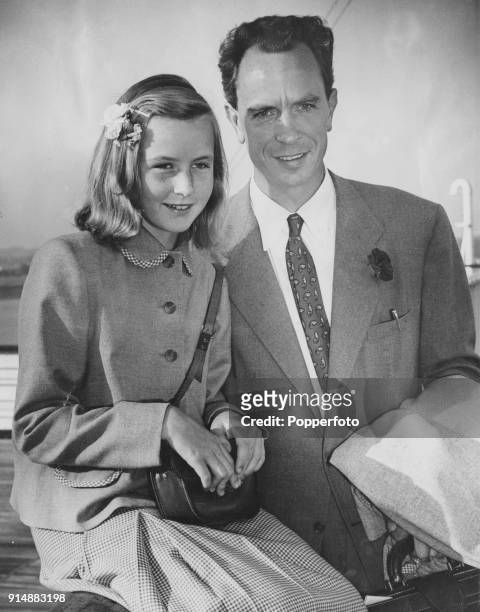 Pia Lindström, daughter of actress Ingrid Bergman, with her father, Swedish neurosurgeon Petter Lindström, circa 1948.