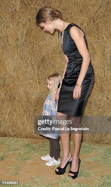 Super Model Natalia Vodionova poses with her daughter Neva during the Chanel Pret a Porter show as part of the Paris Womenswear Fashion Week...