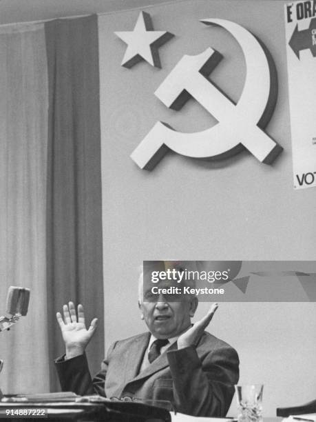 Luigi Longo , secretary of the Italian Communist Party, discusses his recent talks with West German Chancellor Kurt Georg Kiesinger at a press...