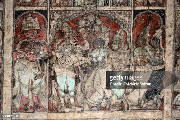 Virupaksha Temple is dedicated to Shiva, known here as Virupaksha, mural painting. Hampi is a village and a group of monuments, a UNESCO World...