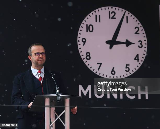 Executive vice-chairman Ed Woodward of Manchester United gives a reading at a service to commemorate the 60th anniversary of the Munich Air Disaster...