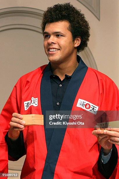 Jo-Wilfried Tsonga of France attends a welcome reception on day two of the Rakuten Open Tennis tournament at Hotel Grand Pacific Le Daiba on October...