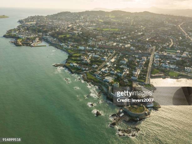 aerial view of the forty foot, sandycove, dublin, ireland. - dublin aerial stock pictures, royalty-free photos & images