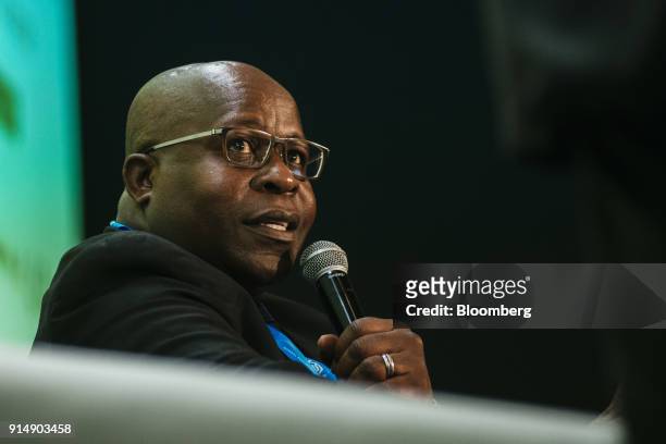 Ben Magara, chief executive officer of Lonmin Plc, speaks during a panel discussion on the second day of the Investing in African Mining Indaba in...