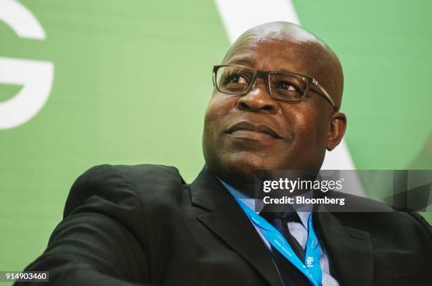 Ben Magara, chief executive officer of Lonmin Plc, looks on during a panel discussion on the second day of the Investing in African Mining Indaba in...