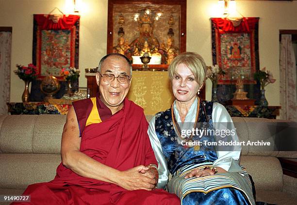 English actress Joanna Lumley with His Holiness Tenzin Gyatso, The 14th Dalai Lama, during her visit to Dharamsala, India, May 2004.