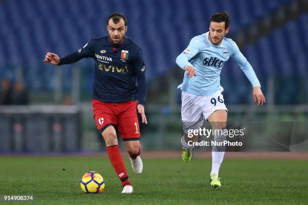 Goran Pandev of Genoa and Alessandro Murgia of Lazio during the Serie A match between SS Lazio and Genoa at Stadio Olimpico on February 5, 2018 in...