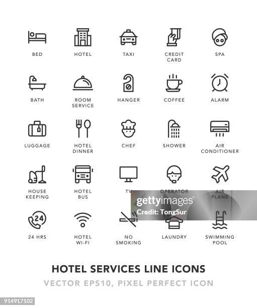 stockillustraties, clipart, cartoons en iconen met hoteldiensten lijn pictogrammen - hotel