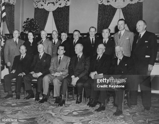 President-elect Dwight D. Eisenhower poses with his cabinet at the Hotel Commodore, a week before assuming office, 16th January 1953. From left to...