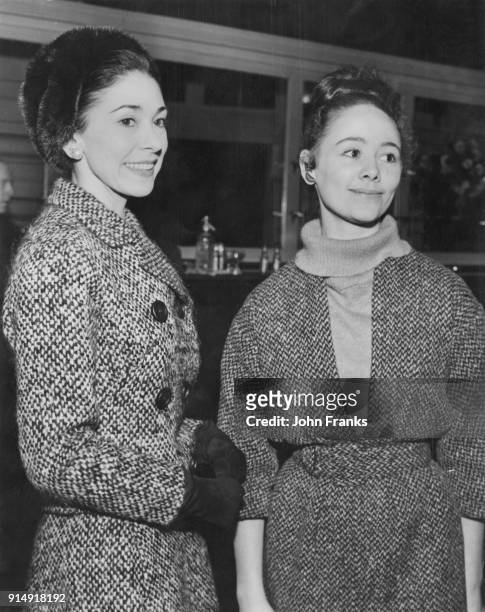 Ballerinas Margot Fonteyn and Robin Haig of the Royal Ballet attend a reception at the Royal Opera House in Covent Garden, London, for the eight...