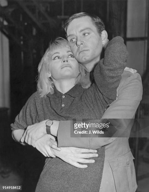 Actors Kenneth Haigh and Diane Cilento as Franz and his sister Leni during rehearsals for the play 'Altona', based on 'The Condemned of Altona' by...