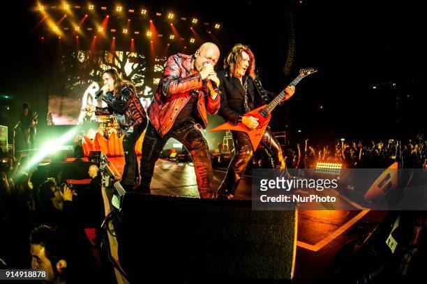 Andi Deris, Michael Kiske, Kai Hansen, German power metal band Helloween live in Milano for the &quot;Pumpkins United&quot; tour, with new and old...