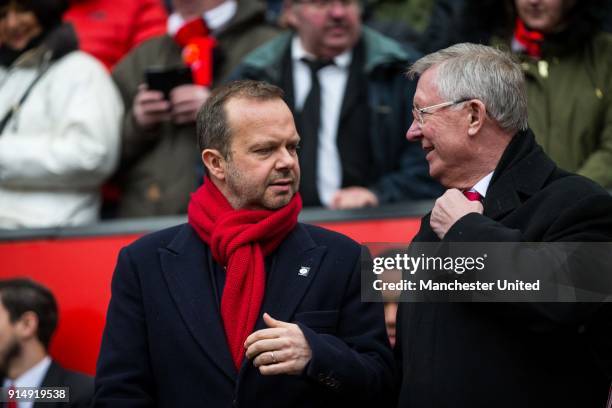 Former manager Sir Alex Ferguson and executive vice-chairman Ed Woodward attend a service to commemorate the 60th anniversary of the Munich Air...