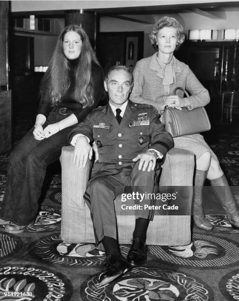 General Alexander Haig Supreme Allied Commander, Europe, with his wife Patricia and daughter Barbara at the Savoy Hotel in London, 21st October 1975.