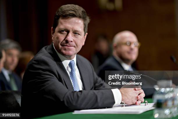 Jay Clayton, chairman of the U.S. Securities and Exchange Commission , waits to begin a Senate Banking, Housing and Urban Development Committee...