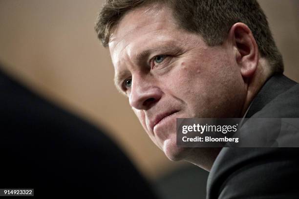 Jay Clayton, chairman of the U.S. Securities and Exchange Commission , listens during a Senate Banking, Housing and Urban Development Committee...