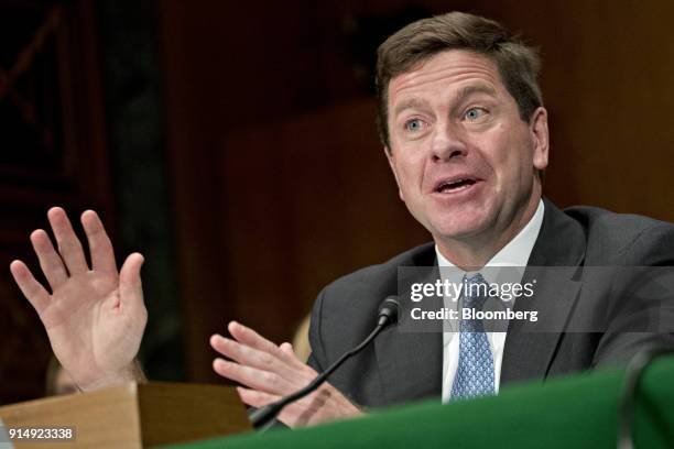 Jay Clayton, chairman of the U.S. Securities and Exchange Commission , speaks during a Senate Banking, Housing and Urban Development Committee...