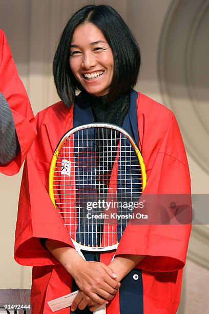 Kimiko Date Krumm of Japan attends a welcome reception on day two of the Rakuten Open Tennis tournament at Hotel Grand Pacific Le Daiba on October 6,...