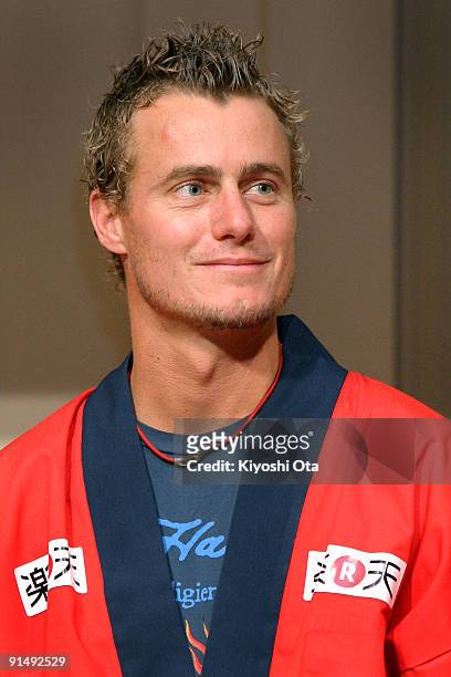 Lleyton Hewitt of Australia attends a welcome reception on day two of the Rakuten Open Tennis tournament at Hotel Grand Pacific Le Daiba on October...