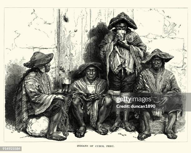 natives of cusco, peru, 19th century - south american culture stock illustrations