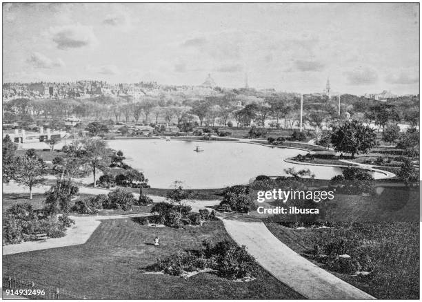 antique photograph of boston, massachusetts, usa: public garden - boston national historical park stock illustrations