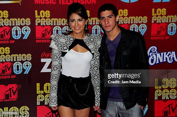 Mexican Divers Paola Espinoza and Rommel Pacheco arrive at MTV Latino Awards 2009 at the Racetrack of the Americas on October 5, 2009 in Mexico City,...