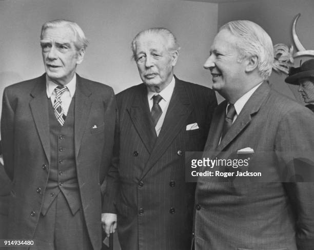 From left to right, former British Prime Ministers Lord Avon and Harold Macmillan with current Prime Minister Edward Heath at the Savoy Hotel in...