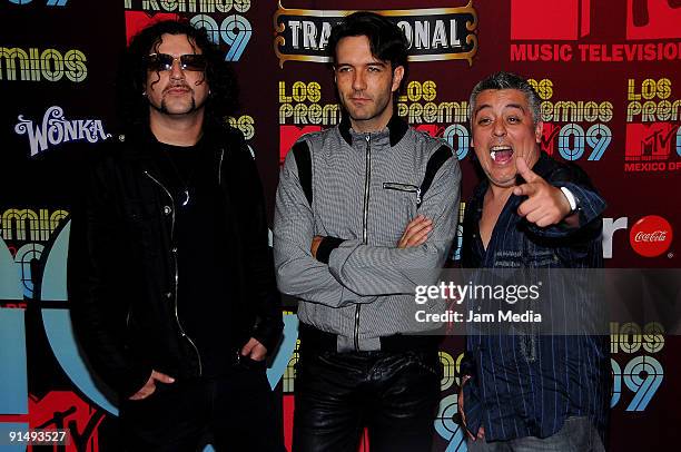 Poncho Toledo , Leonardo de Lozanne and Mauricio Claveria of the music group Los Concorde arrive at MTV Latino Awards 2009 at the Racetrack of the...