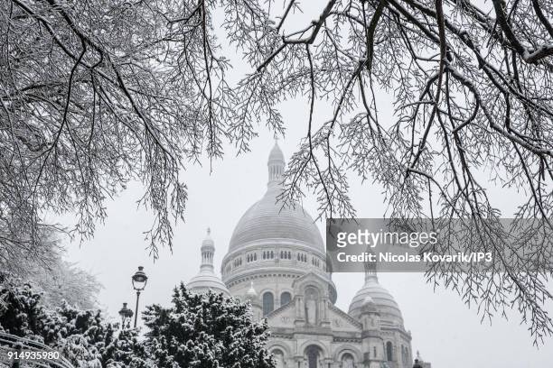 The Sacre Coeur under snowfall on February 6, 2018 in Paris, France. Several french departments are affected by a snow episode for two days.
