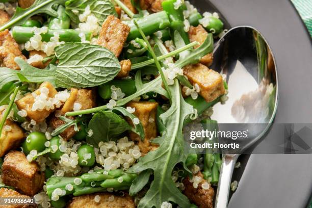 salades : salade de quinoa avec tofu, asperges, roquette et menthe - quinoa photos et images de collection