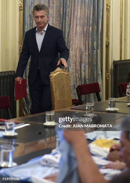 Argentina's President Mauricio Macri arrives to a meeting with relatives of the crew members of the ARA San Juan submarine at Casa Rosada in Buenos...