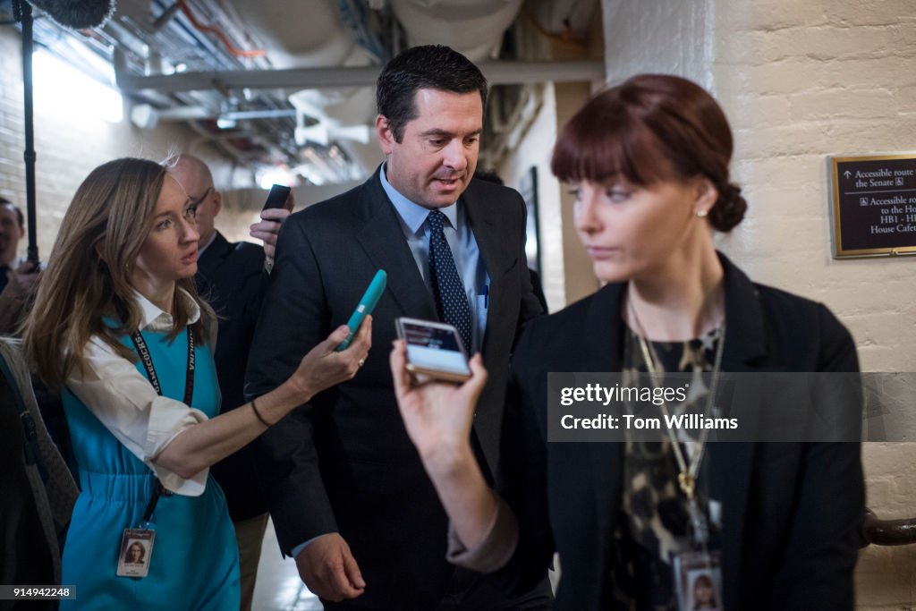 Rep Conference Rep. Devin Nunes, R-Calif., talks with reporters after a meeting of ...