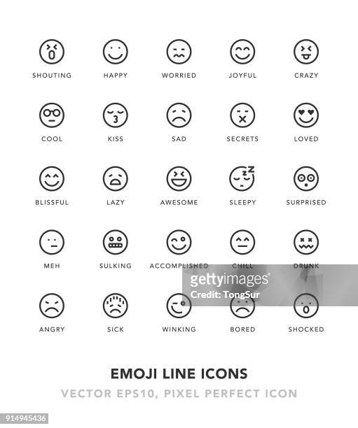 ilustrações de stock, clip art, desenhos animados e ícones de emoji line icons - feliz