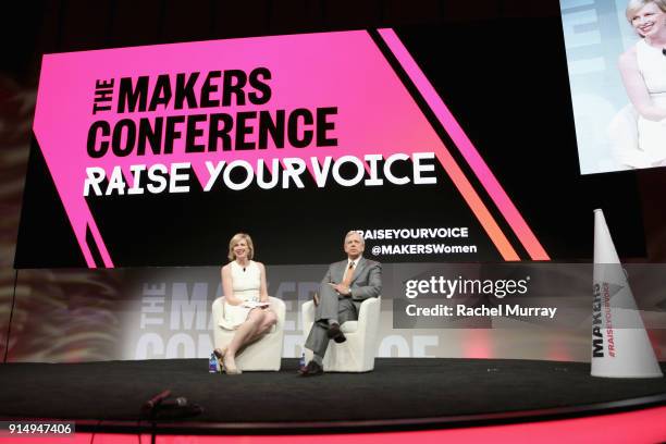 Chief Marketing Officer, Oath, Allie Kline and Chief Executive Officer, Verizon, Lowell McAdam speak onstage during The 2018 MAKERS Conference at...