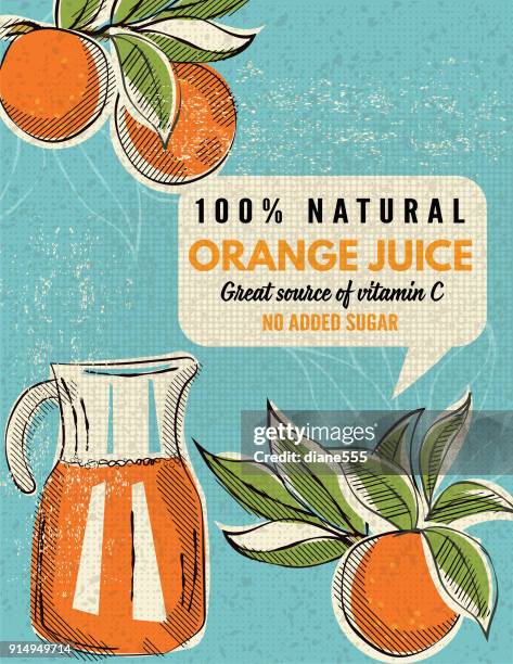 vintage style advertising oranges poster - poster printing stock illustrations