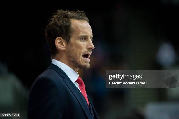 Head Coach Patrick Fischer of Switzerland reacts during the international friendly between Switzerland and Germany on February 6, 2018 at Swiss Arena...