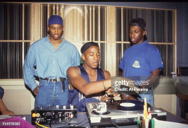 September 10, 1991: Ali Shaheed Muhammad, Q-Tip and Phife of A Tribe Called Quest in the recording studio in New York City on September 10, 1991.