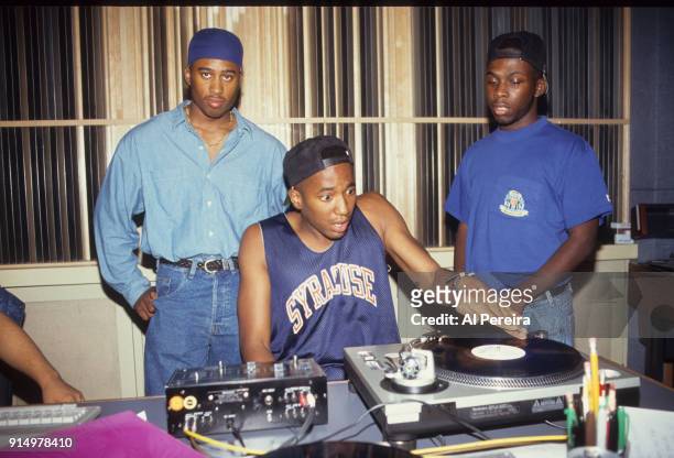 September 10, 1991: Ali Shaheed Muhammad, Q-Tip and Phife of A Tribe Called Quest in the recording studio in New York City on September 10, 1991.
