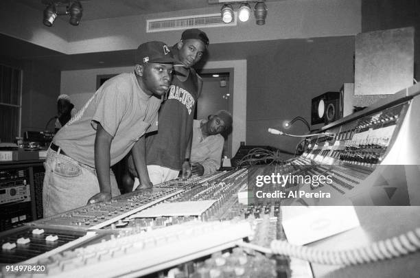 September 10, 1991: Phife, Q-Tip and Ali Shaheed Muhammad of A Tribe Called Quest in the recording studio in New York City on September 10, 1991.