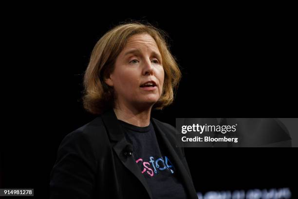Megan Smith, chief executive officer of Shift7, speaks during the 2018 Makers Conference in Hollywood, California, U.S., on Tuesday, Feb. 6, 2018....