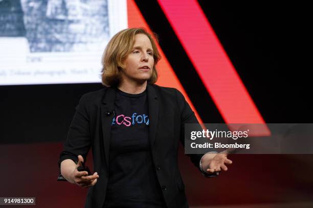 Megan Smith, chief executive officer of Shift7, speaks during the 2018 Makers Conference in Hollywood, California, U.S., on Tuesday, Feb. 6, 2018....