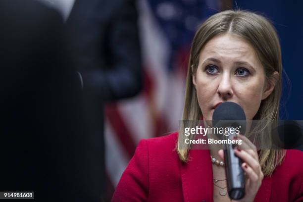 Ksenia Sobchak, Russia's Democratic presidential opposition candidate, speaks during a news conference at the National Press Club in Washington,...