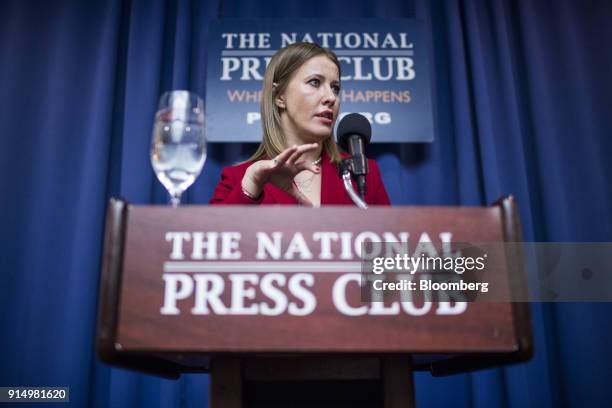 Ksenia Sobchak, Russia's Democratic presidential opposition candidate, speaks during a news conference at the National Press Club in Washington,...